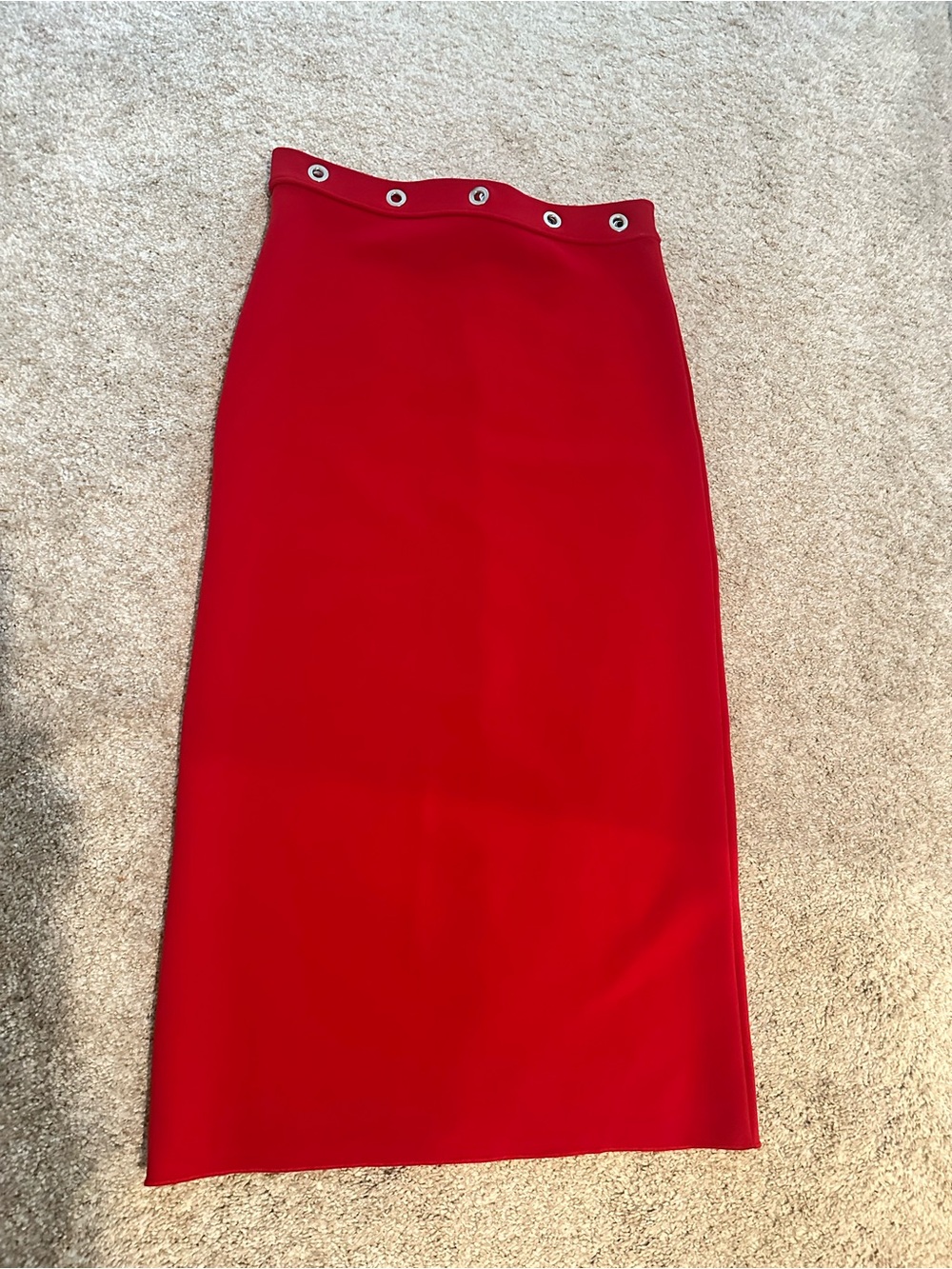 Zara Red Pencil Skirt with Silver Eyelet Waist